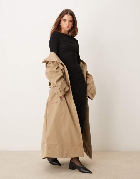 Miss Selfridge - Robe longue à manches longues et encolure bateau - Noir - view 1