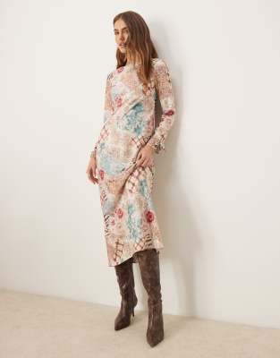 Miss Selfridge - Robe longue à manches longues et imprimé - Multicolore