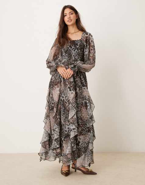Miss Selfridge - Robe longue avec imprimé animal et ourlet à volants - view 1