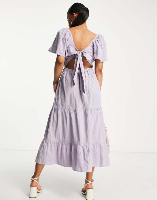 Miss Selfridge - Robe longue en coton flammé avec nœud dans le dos - Lilas, 2 de 4