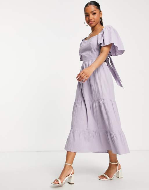 Miss Selfridge - Robe longue en coton flammé avec nœud dans le dos - Lilas, 4 de 4
