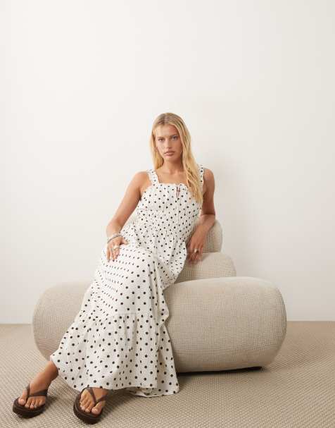 Miss Selfridge - Robe longue en crépon à pois et détail froncé - view 1