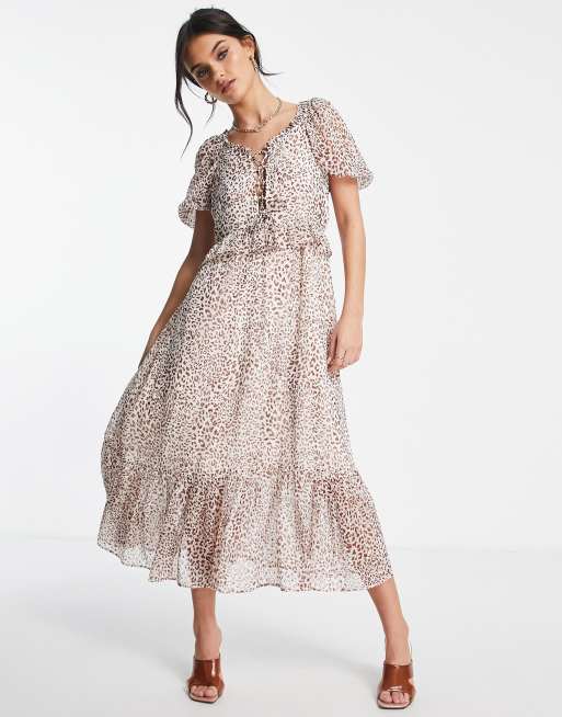Miss Selfridge - Robe longue en mousseline à imprimé animal 