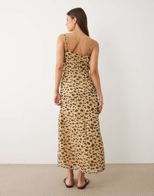 Miss Selfridge - Robe longue en mousseline imprimé animal à encolure dégagée, 4 de 4