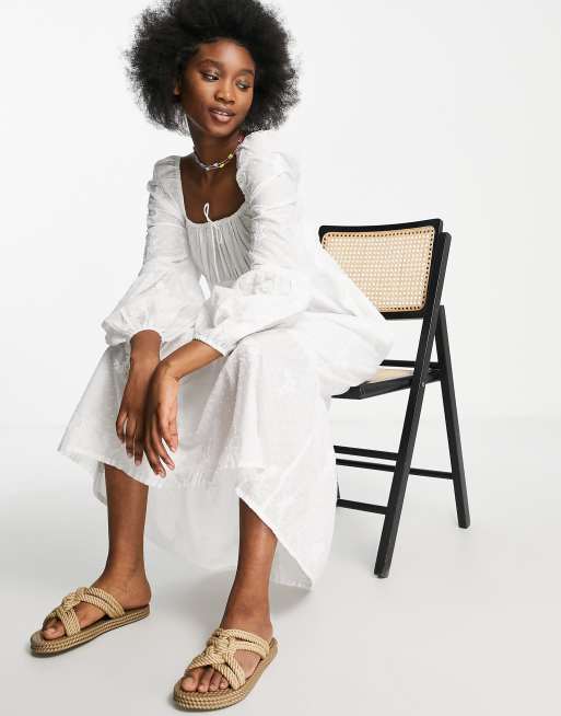 Miss Selfridge - Robe longue tendance folk en broderie anglaise - Blanc