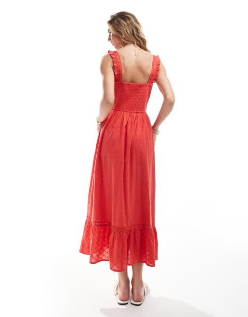 Miss Selfridge - Robe longue tendance folk en broderie anglaise - Rouge, 4 de 4