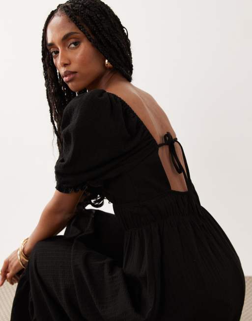 Miss Selfridge - Robe longue tendance folk en crépon à manches bouffantes - Noir, 2 de 4