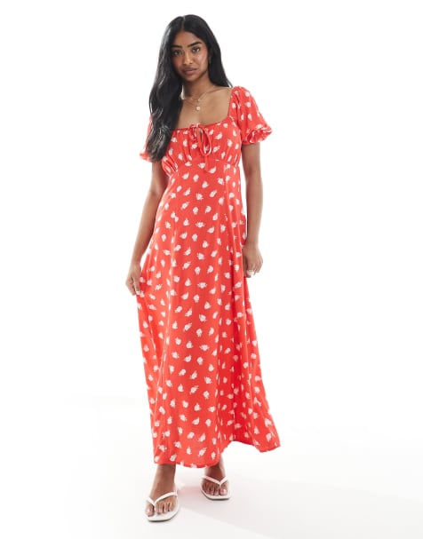 Miss Selfridge - Robe longue tissée à fleurs - Rouge - view 1
