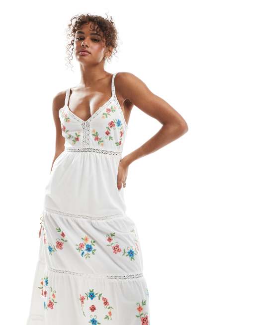 Miss Selfridge - Robe longue traditionnelle à broderies - Blanc, 4 de 4