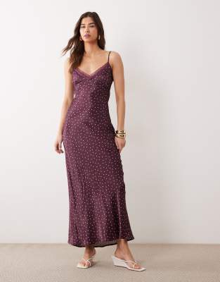 Miss Selfridge - Robe mi-longue à pois en dentelle et satin-Multicolore