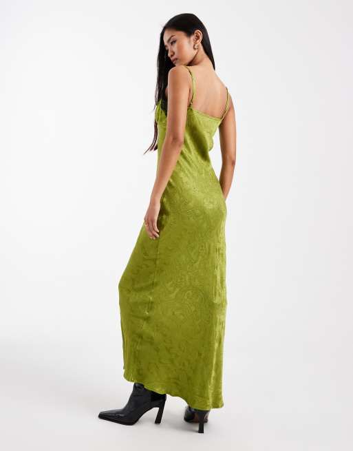 Miss Selfridge - Robe mi-longue en dentelle et jacquard - Vert, 4 de 4