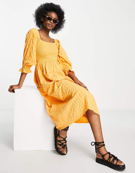 Miss Selfridge - Robe mi-longue froncée en crépon - Mandarine 