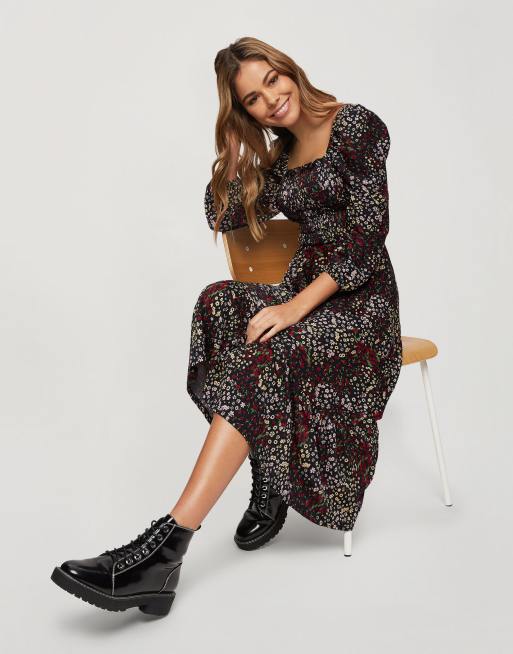 Miss Selfridge Robe milongue froncée Petites fleurs rouges ASOS