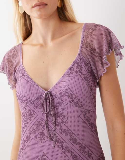 Miss Selfridge robe midaxi à manches à volants imprimé tapisserie violet, 3 de 4