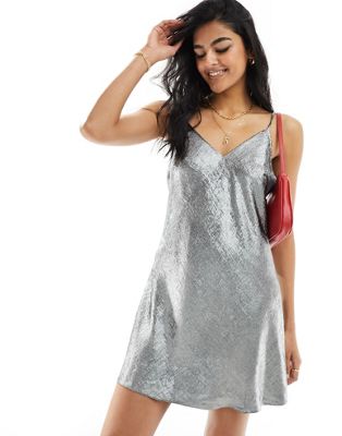 Miss Selfridge metallic swing mini slip dress in silver - ASOS Price Checker