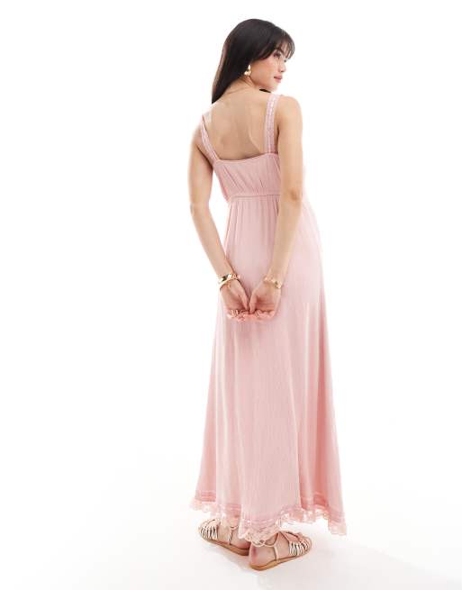 Miss Selfridge - Robe nuisette longue à empiècements en tissu texturé - Rose pastel, 4 de 4