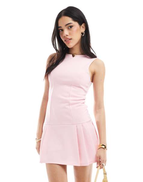 Miss Selfridge - Robe plissée doublée en néoprène à taille basse - Rose - view 1