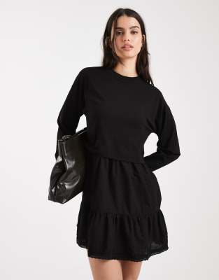 Robe t-shirt en plumetis mélangé - Noir 36