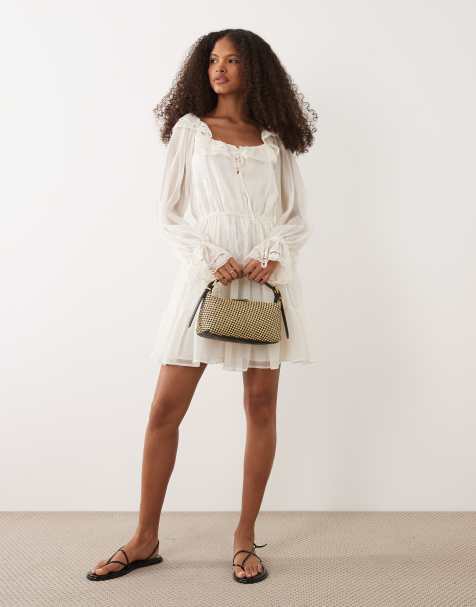 Miss Selfridge - Robe tendance folk en mousseline et dentelle - Écru - view 1