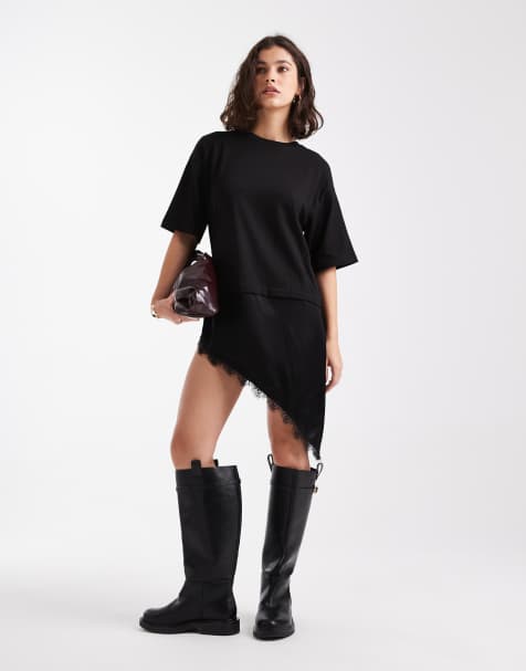 Miss Selfridge - Robe tunique t-shirt 2-en-1 - Noir - view 1