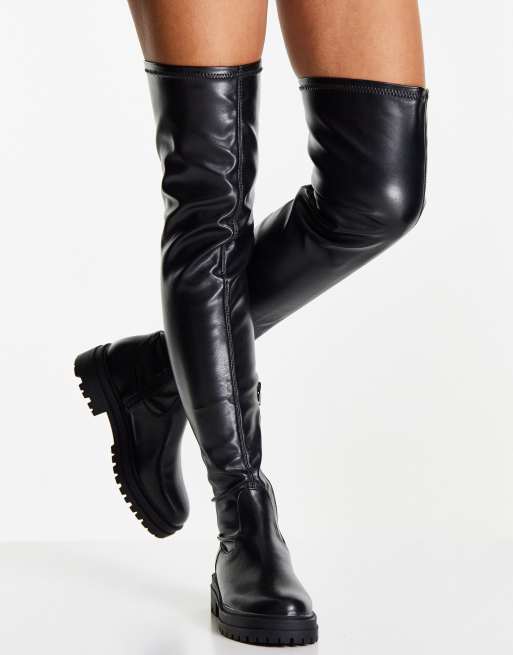 MISS SELFRIDGE robust black PU stretch boots | ASOS