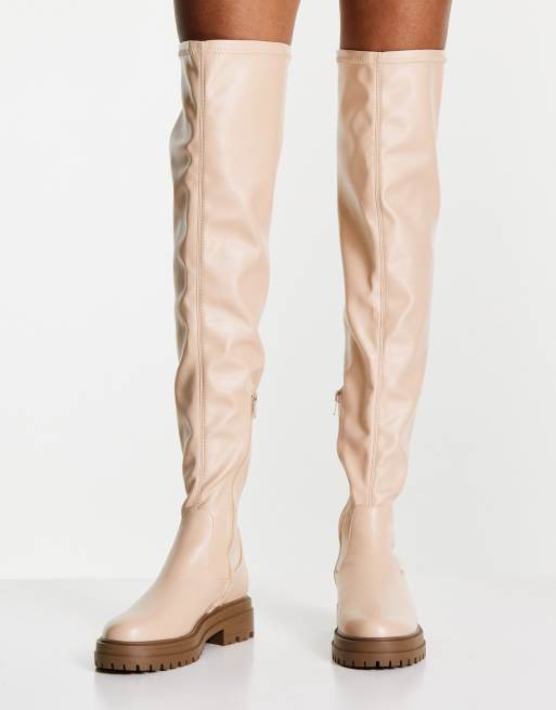 Miss selfridge robust camel faux leather stretch over the knee boots