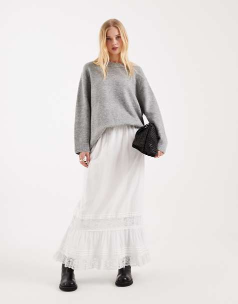 Miss Selfridge – Rock aus Baumwoll-Popeline mit Spitzeneinsätzen - view 1