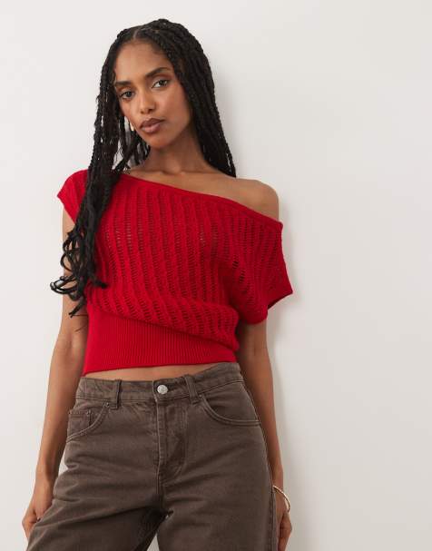 Miss Selfridge – Röd, draperad topp med bara axlar - view 1