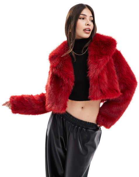 Miss Selfridge – Röd, kort jacka i fuskpäls - view 1
