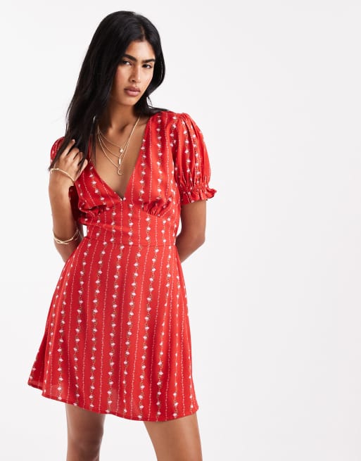 Miss Selfridge – Röd, randig tea-klänning i minilängd, 3 av 4
