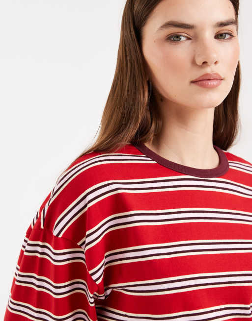 Miss Selfridge – Röd, randig topp med långa ärmar och boxig passform, 3 av 4