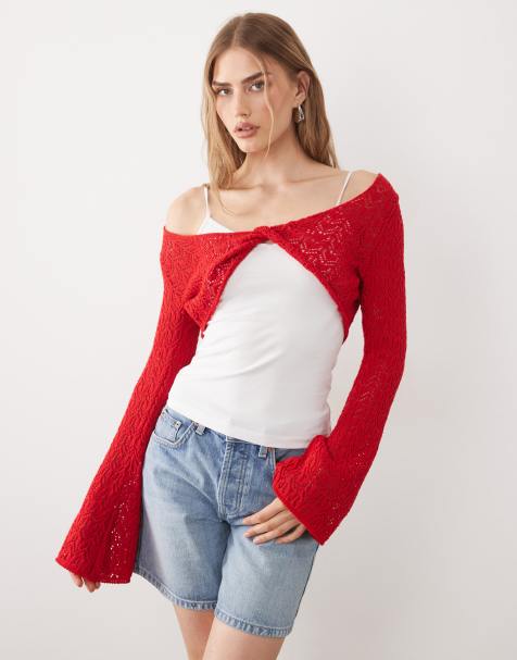 Miss Selfridge – Röd, virkad topp med snurrad knut, del av set - view 1