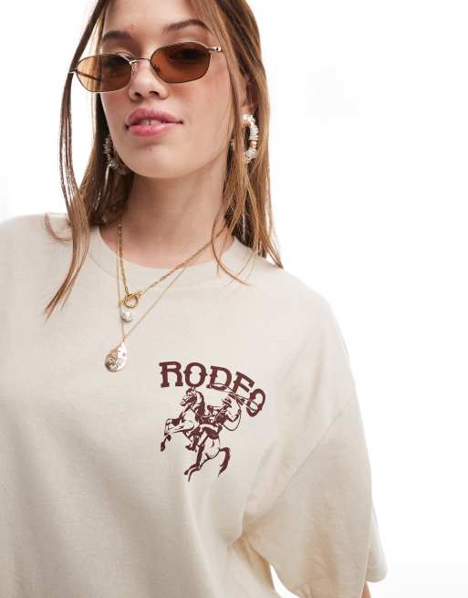 Miss Selfridge rodeo graphic t-shirt in sand, 3 of 4