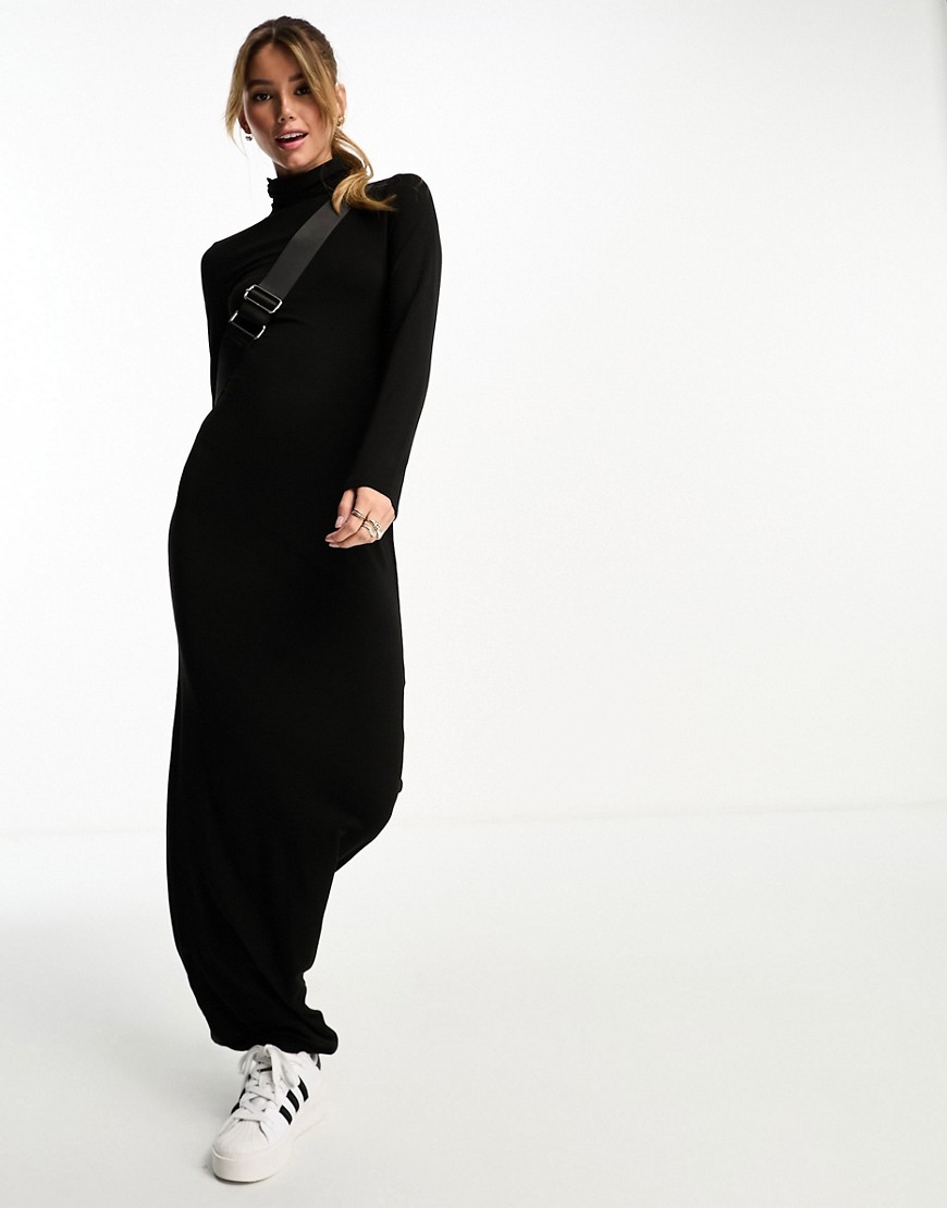 Miss Selfridge roll neck maxi dress in black