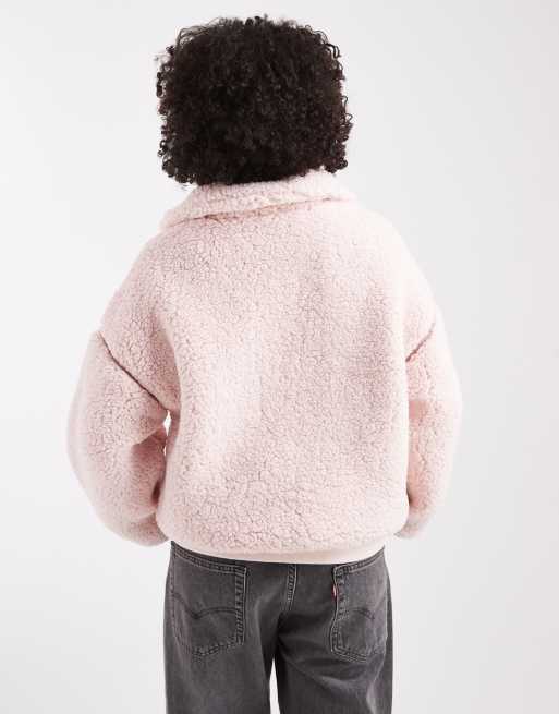 Miss Selfridge – Rosa jacka i teddy med kort dragkedja, 4 av 4