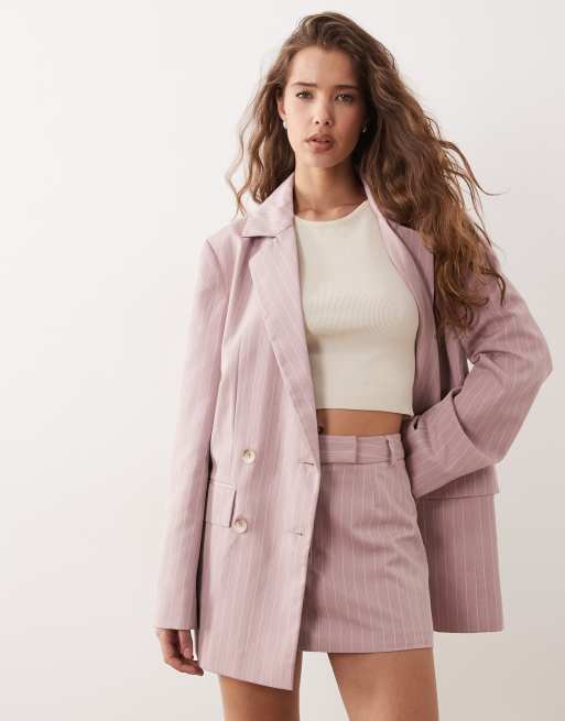 Miss Selfridge – Rosa, kritstrecksrandig, figursydd skort i mikrolängd, del av set, 2 av 5