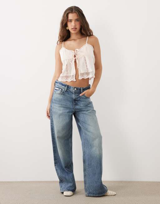 Miss Selfridge – Rosa linne med knytning framtill och spetskant, 2 av 4