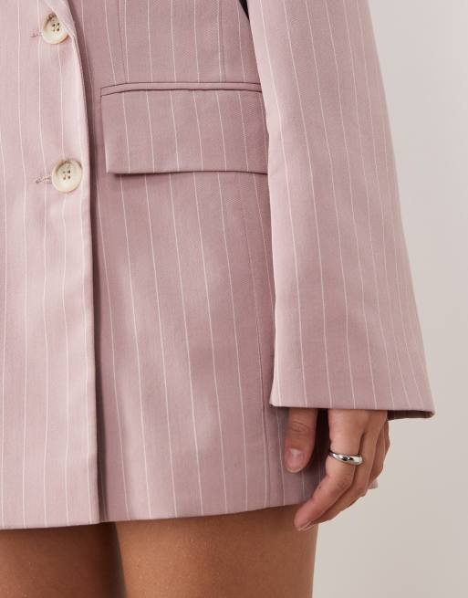 Miss Selfridge - Rosa løstsiddende og oversized samt dobbeltradet blazer med nålestriber - Del af sæt, 3 af 4
