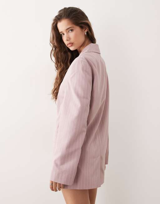 Miss Selfridge - Rosa løstsiddende og oversized samt dobbeltradet blazer med nålestriber - Del af sæt, 4 af 4
