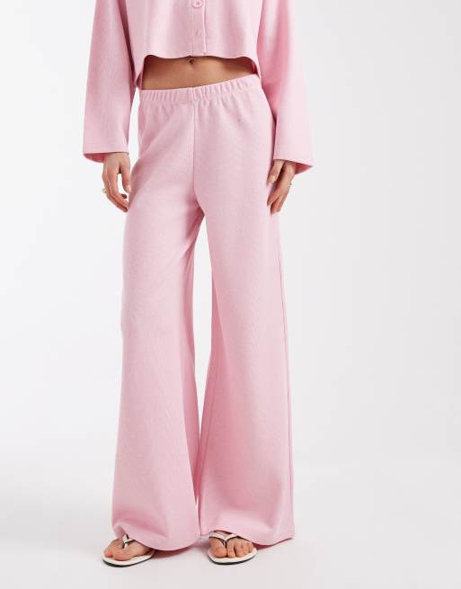 Miss Selfridge – Rosa, mjuka, ribbade byxor med vida ben, del av set, 2 av 5