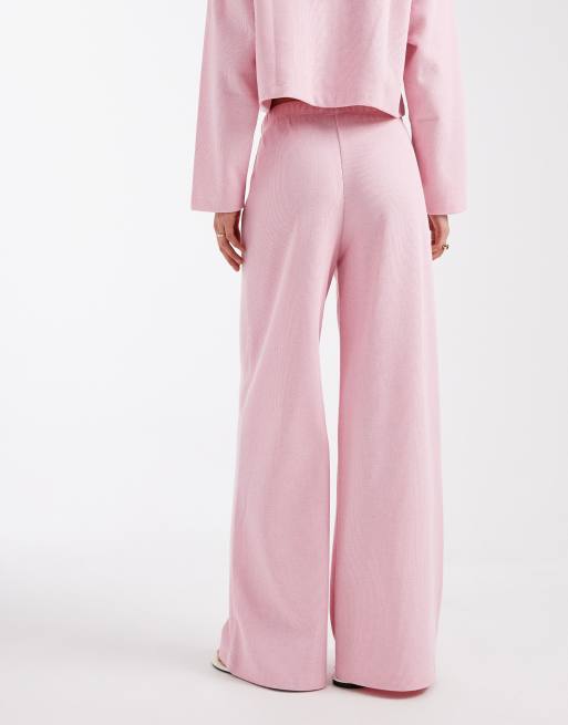 Miss Selfridge – Rosa, mjuka, ribbade byxor med vida ben, del av set, 4 av 5