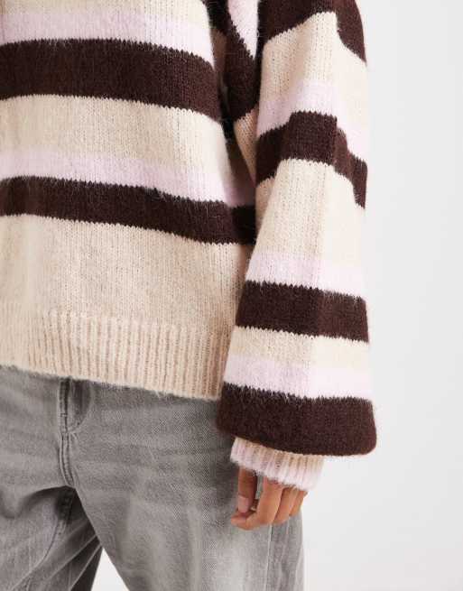 Miss Selfridge – Rosa och gräddvit, fluffig tröja med randigt mönster, 3 av 4