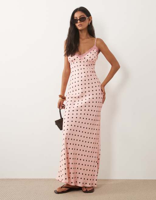 Miss Selfridge – Rosa, prickig midiklänning i satin och spets, 3 av 4