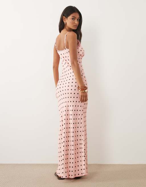 Miss Selfridge – Rosa, prickig midiklänning i satin och spets, 4 av 4