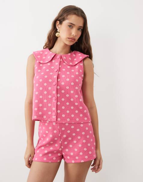 Miss Selfridge – Rosa, prickigt linne med peter pan-krage och knäppning - view 1