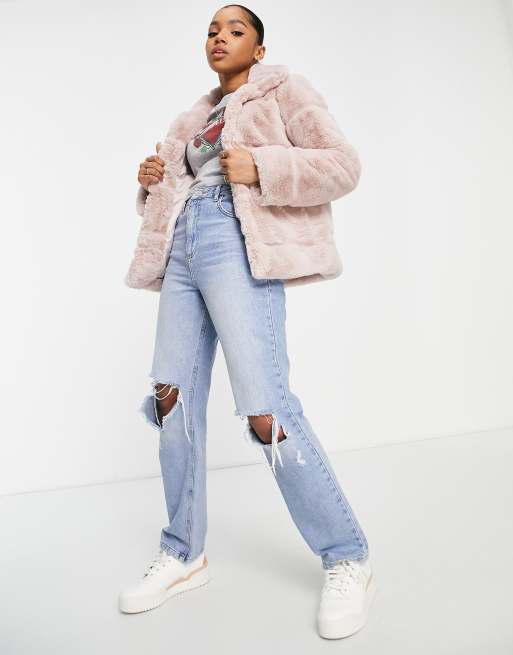 Miss Selfridge – Rosa randig fuskpälskappa, 2 av 4