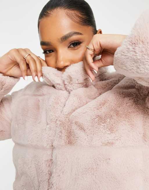 Miss Selfridge – Rosa randig fuskpälskappa, 3 av 4