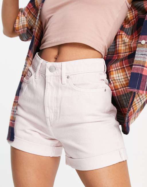 Miss Selfridge – Rosa shorts i boyfriend-passform med hög midja