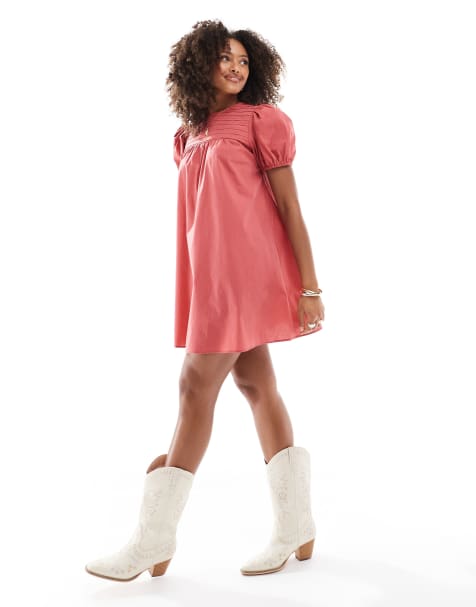 Miss Selfridge – Rosa, smockad miniklänning i babydoll-stil med puffärmar - view 1