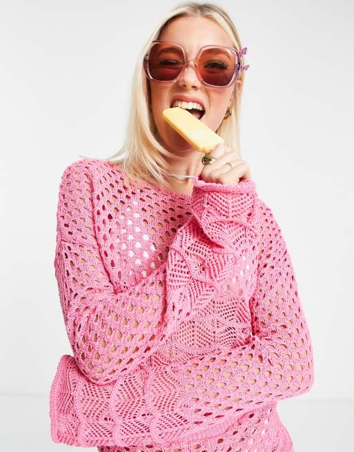 Miss Selfridge – Rosa, virkad topp 